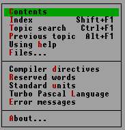  Menu 'Help' 