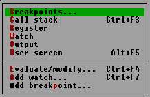 Menu 'Debug'